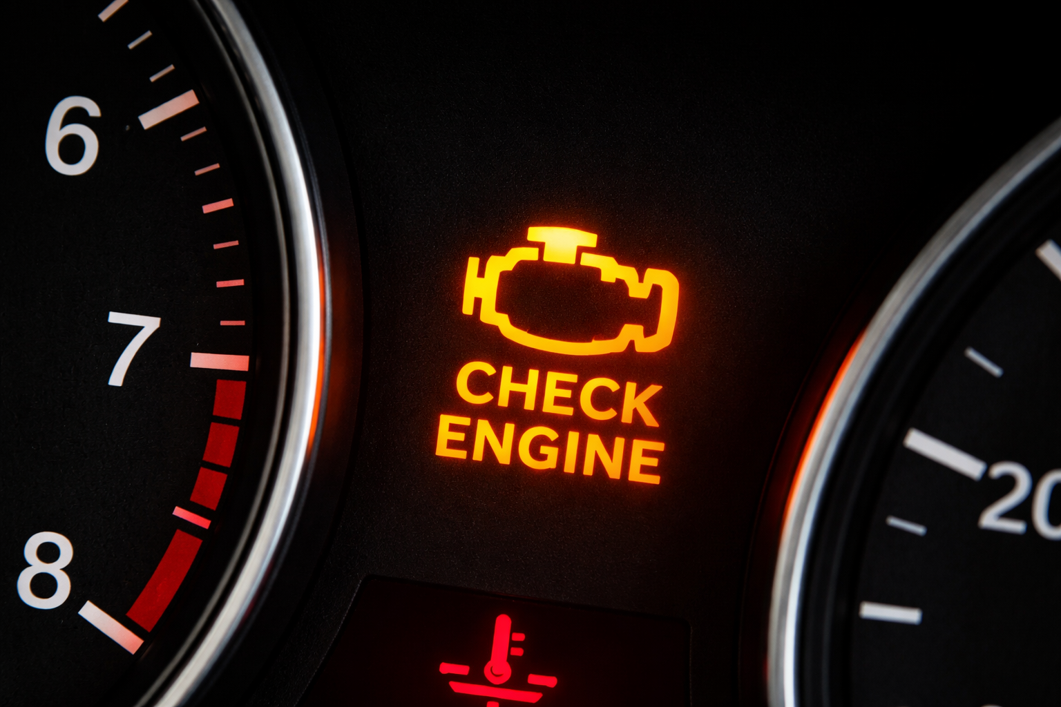 Check engine light warning on dashboard